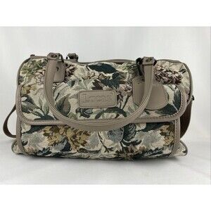 Vintage Lucas Green Tan Floral Tapestry Duffel Bag Carry On Luggage Strap MCM